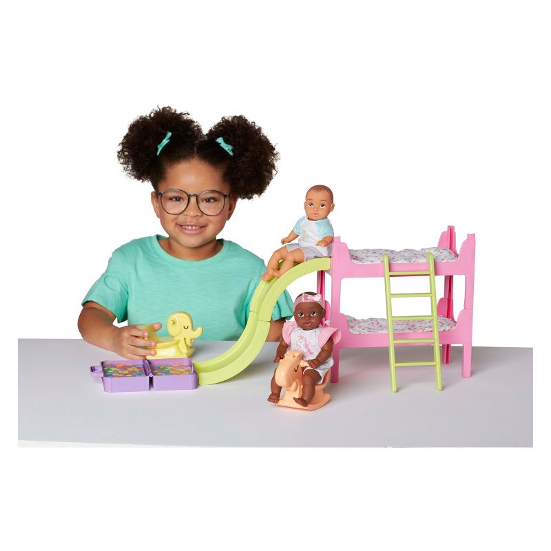 Perfectly Cute My Lil' Baby Bunk Bed Playroom Playset with 8" Brunette Baby Boy & Brunette Baby Girl Dolls