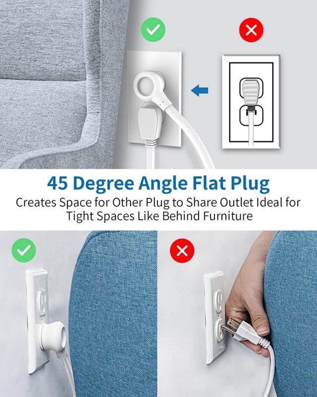 Surge Protector Power Strip with USB - NTONPOWER Flat Plug Extension Cord 5FT, 6 Outlets 2 USB Desktop Charging Station, ETL Listed, 15A Circuit Breaker, Wall Mount for for Home and Office - White