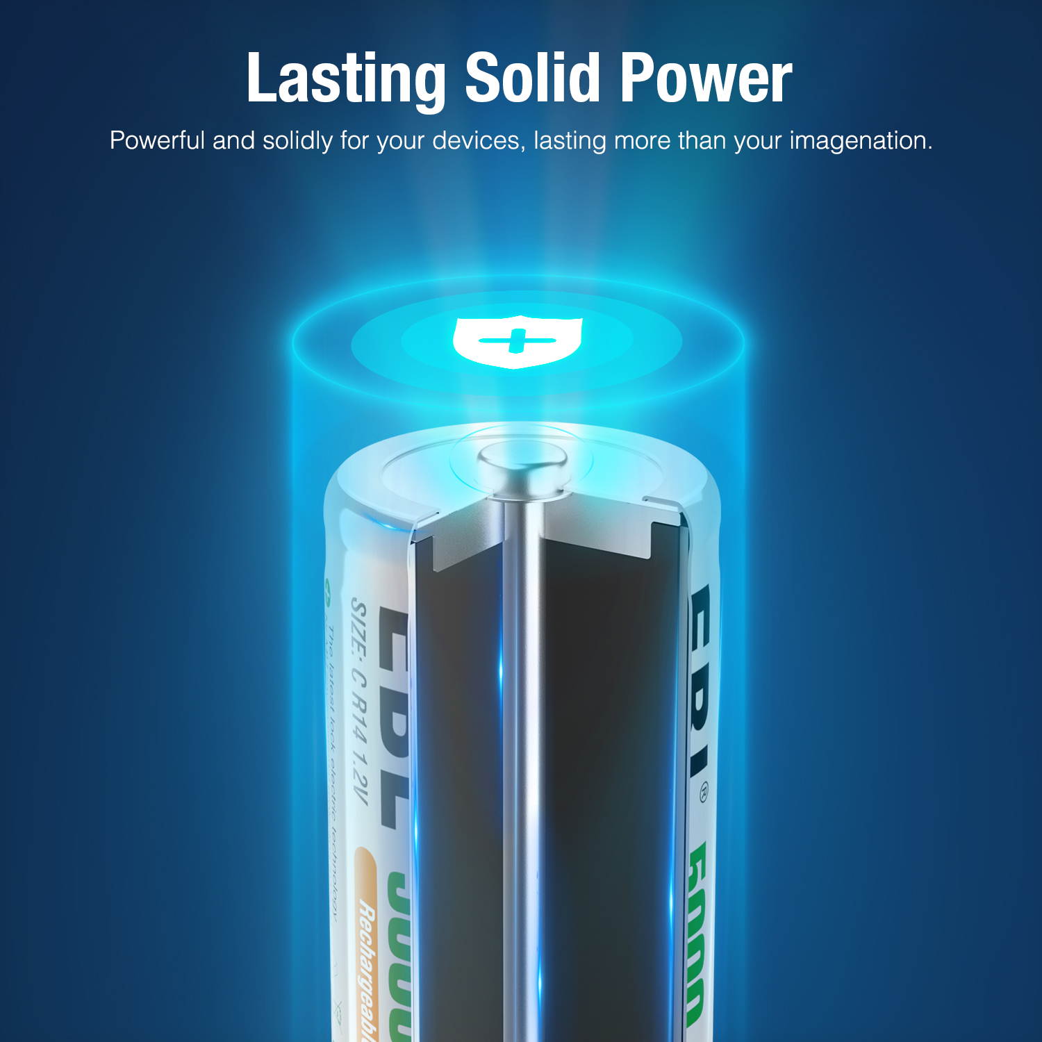 EBL 4 Pack Size C R14 Battery 1.2V 5000mAh Ni-MH Rechargeable Batteries