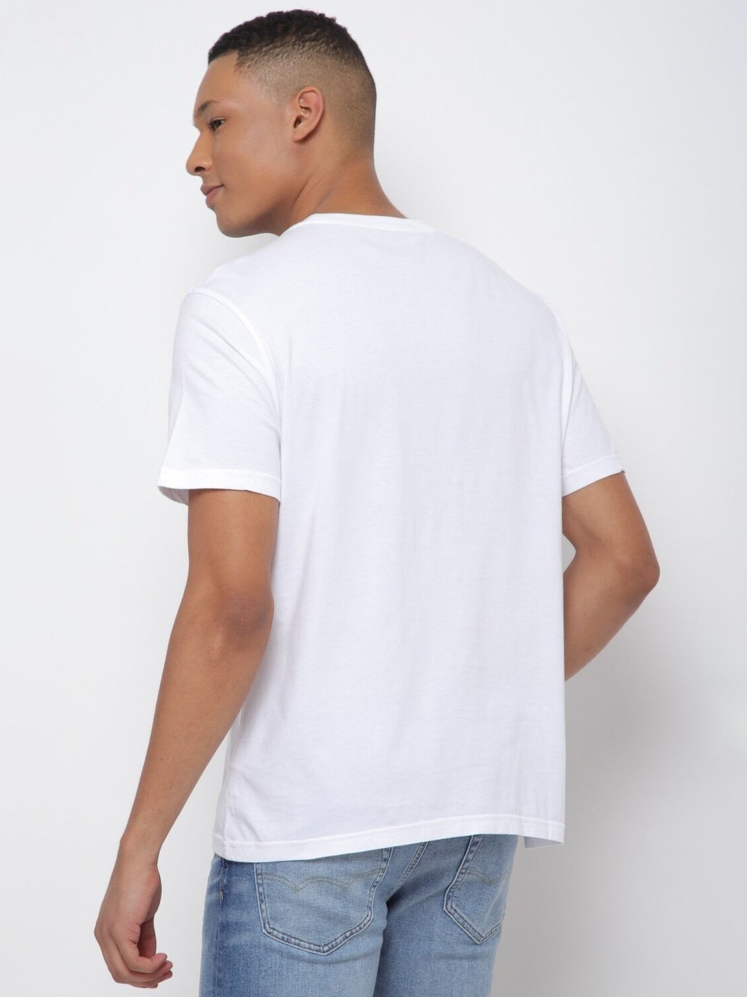 American Eagle White Cotton Regular Fit Printed T-Shirt
