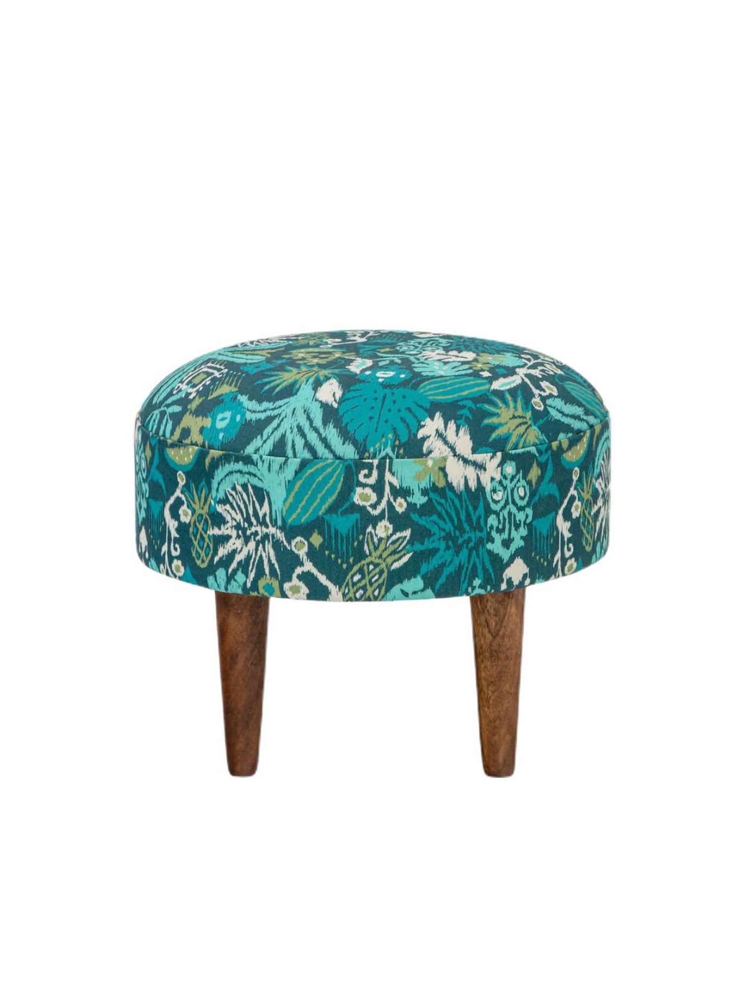 Chumbak Begum Tropical Ikat Green Wood Foot Rest Ottoman