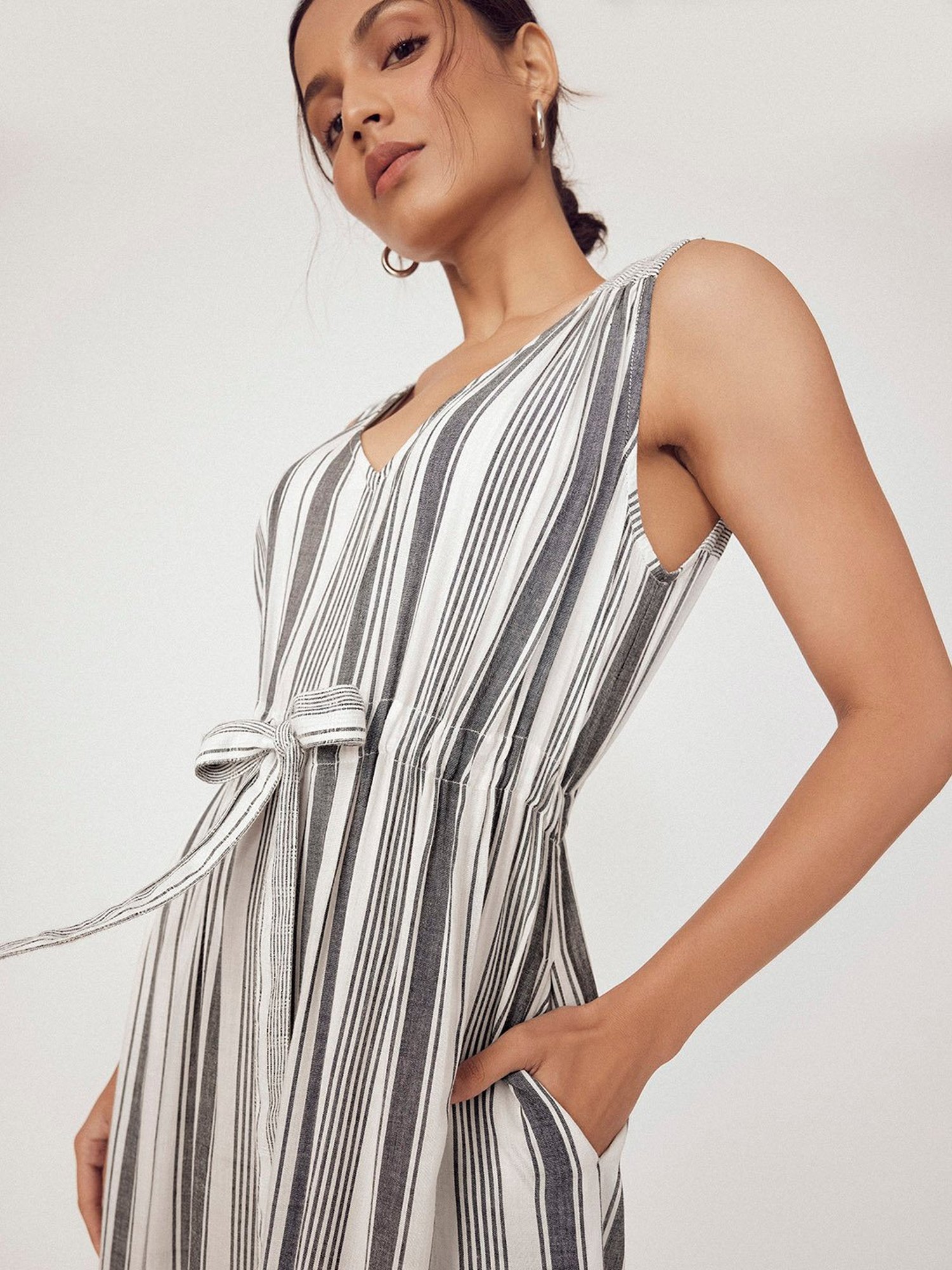 The Label Life White Striped Midi Dress