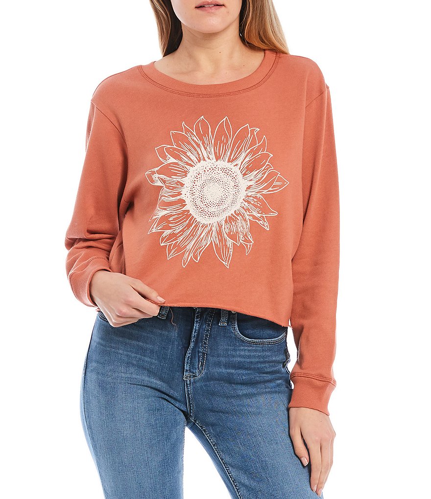 Originality Sunflower Graphic Crop Sweatshirt