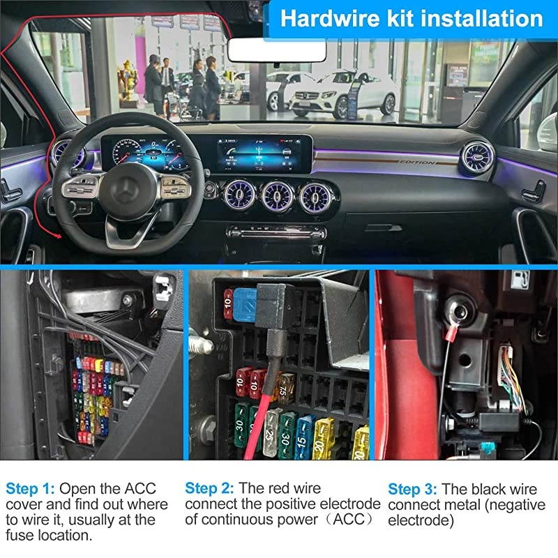 Upgraded Dash Cam Hardwire Kit, 13ft Cable with Mini and Micro USB Port for Dash Camera, Battery Drain Protection, 12V-24V to 5V Car Charger Power Cord with 5 Fuse Kit and Installation Tool