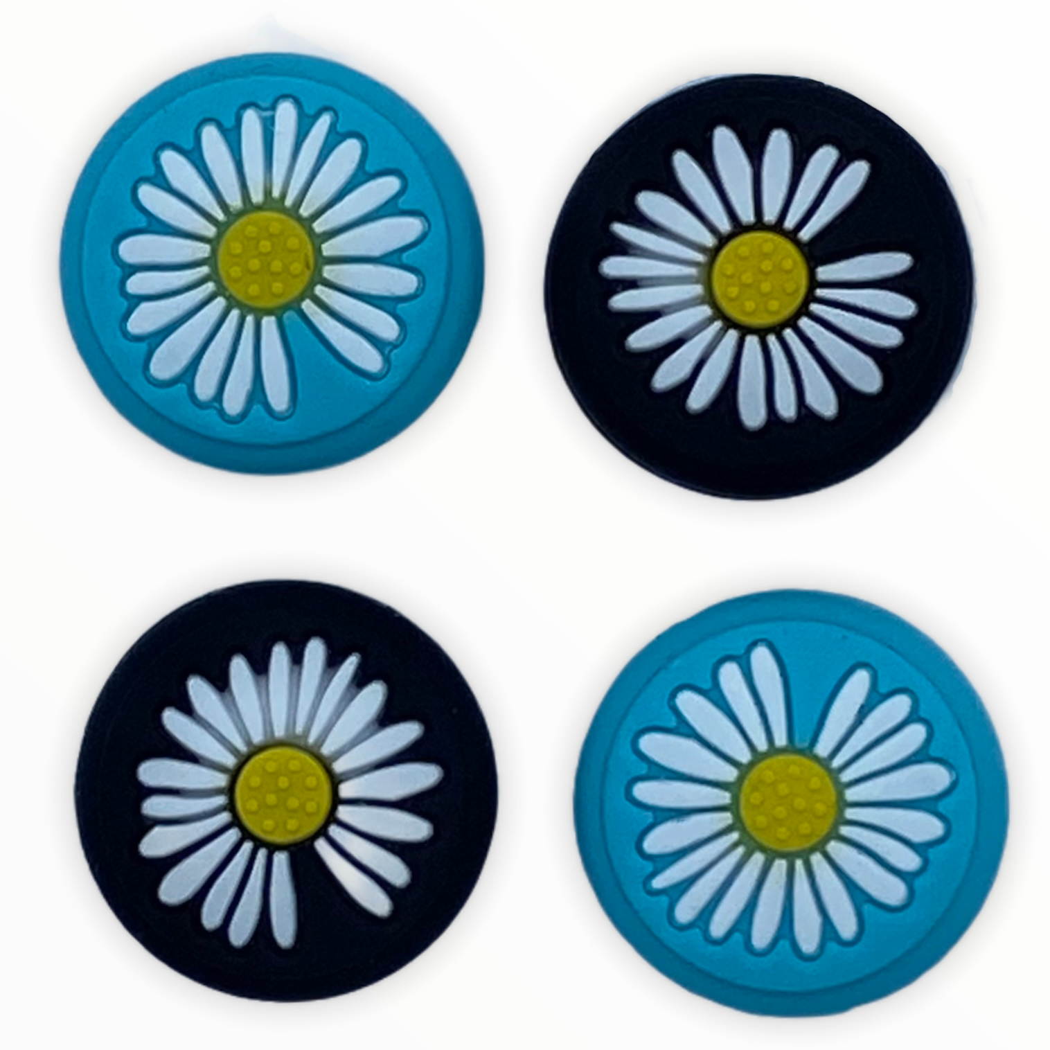 JenDore Black & Blue 4Pcs Flowers Silicone Thumb Grip Caps for Nintendo Switch