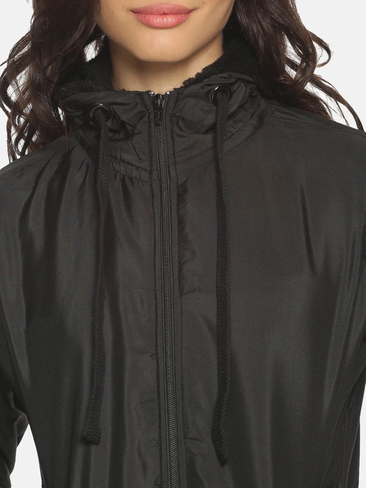 Campus Sutra Black Hooded Jacket