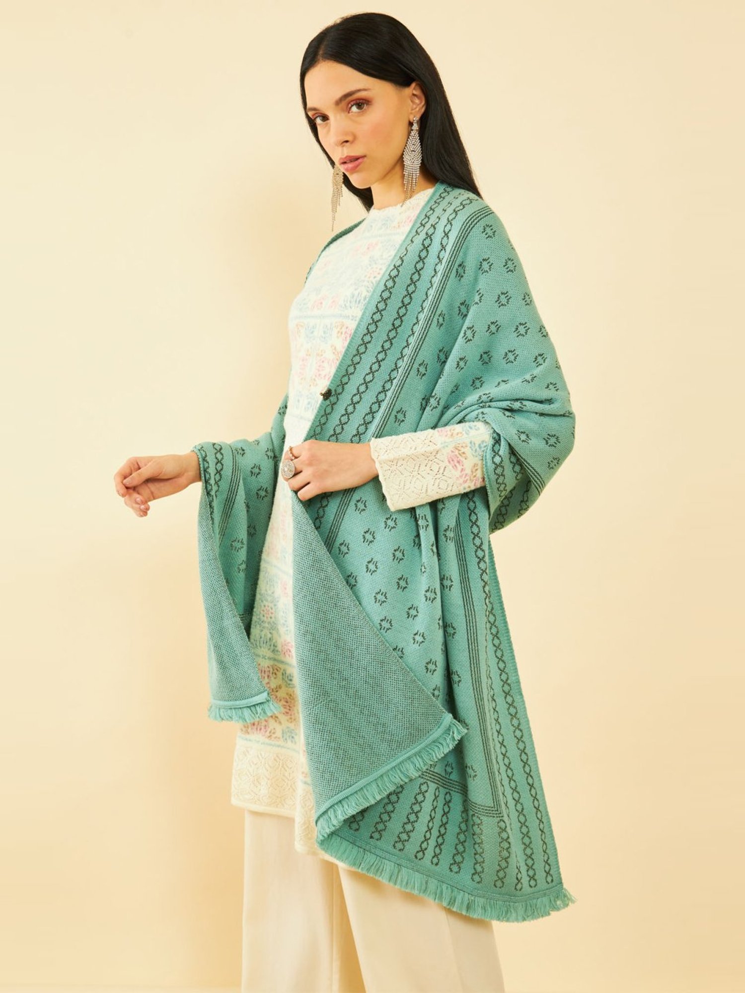 Soch Turquoise Printed Shawl