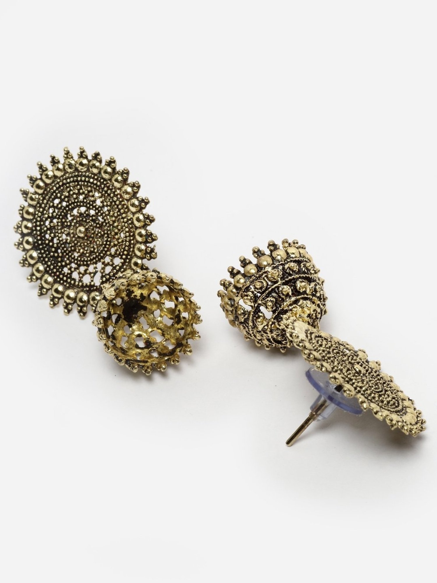 Moedbuille Antique Floral Design Oxidized Gold-Plated Handcrafted Filigree Jhumki Earrings