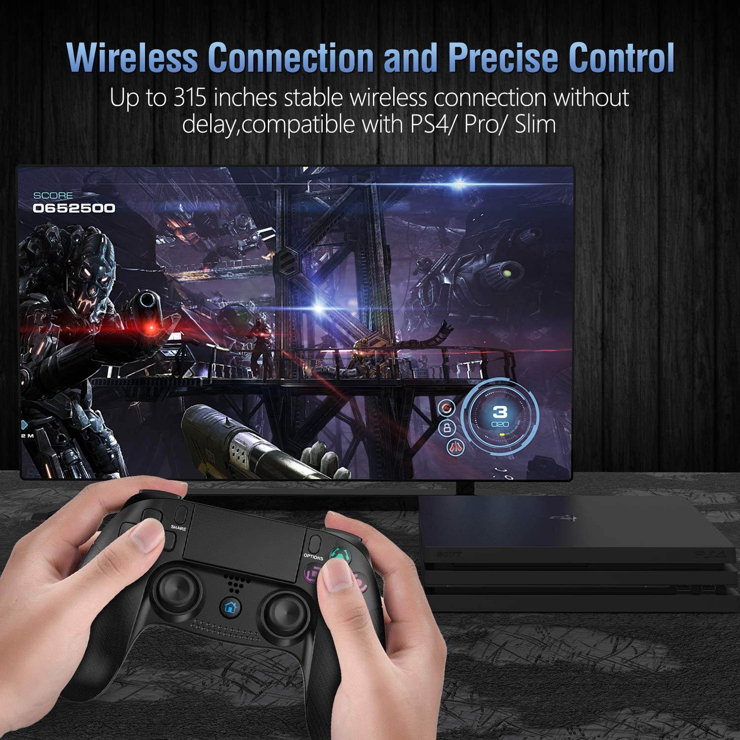 Controller for PS4,  Wireless Controller for Playstation 4/PS4 Pro/Slim, with Dual Vibration, Speaker & Stereo Headset Jack, Touch Pad & Six-axis Motion Control, Functional LED Indicator