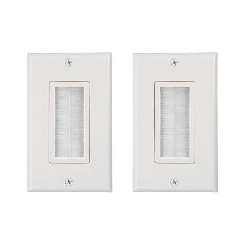 Brush Wall Plate UL Listed Decora Style Cable Pass Through Insert for Wires Single Gang Cable Access Strap Wall Socket for HDTV HDMI Home Theater Systems 2 Pack White