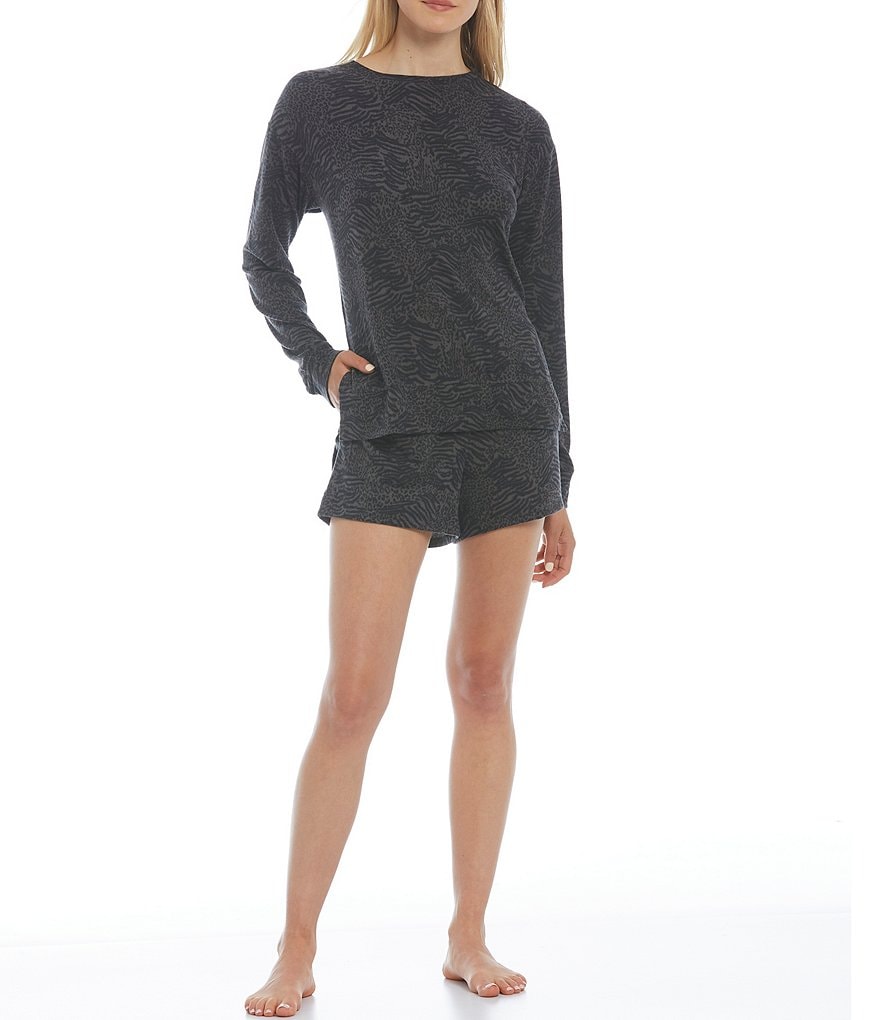 Jasmine & Ginger Zebra Print Brushed Knit Crew Neck Long Sleeve Coordinating Sleep Top