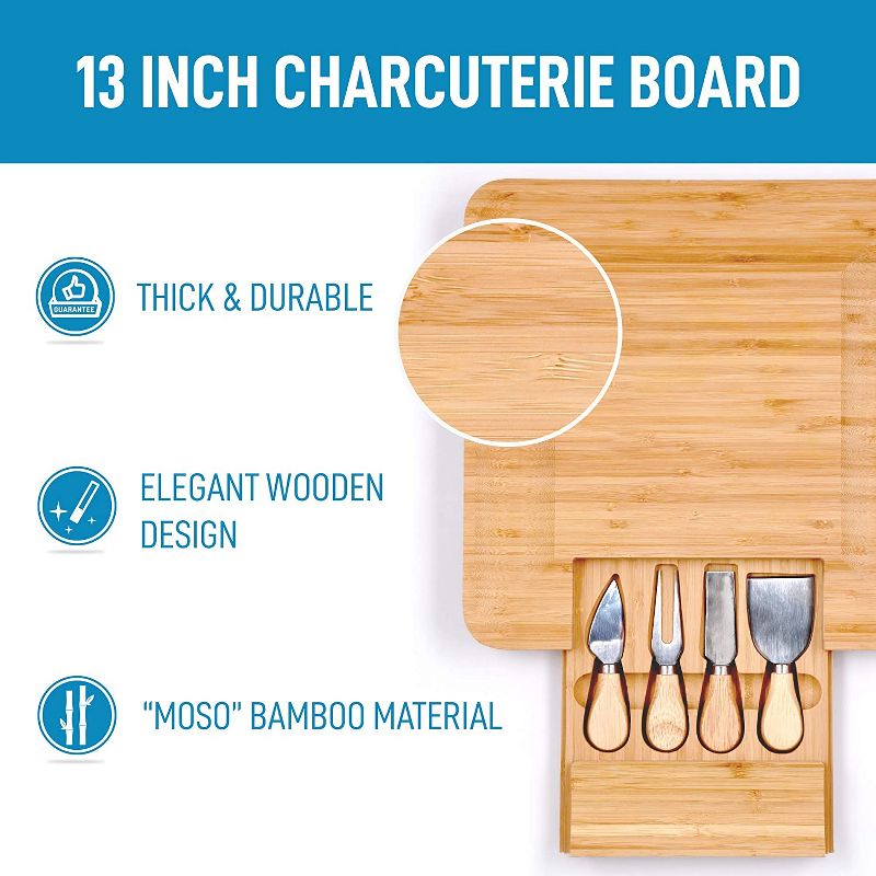 Zulay Kitchen Cheese Board and Knife Set (Bamboo)