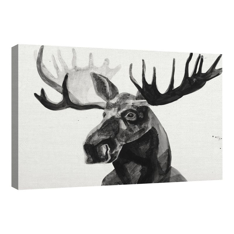 24"x36" Watercolor Moose By Ben Gordon Art On Canvas Black - Fine Art Canvas