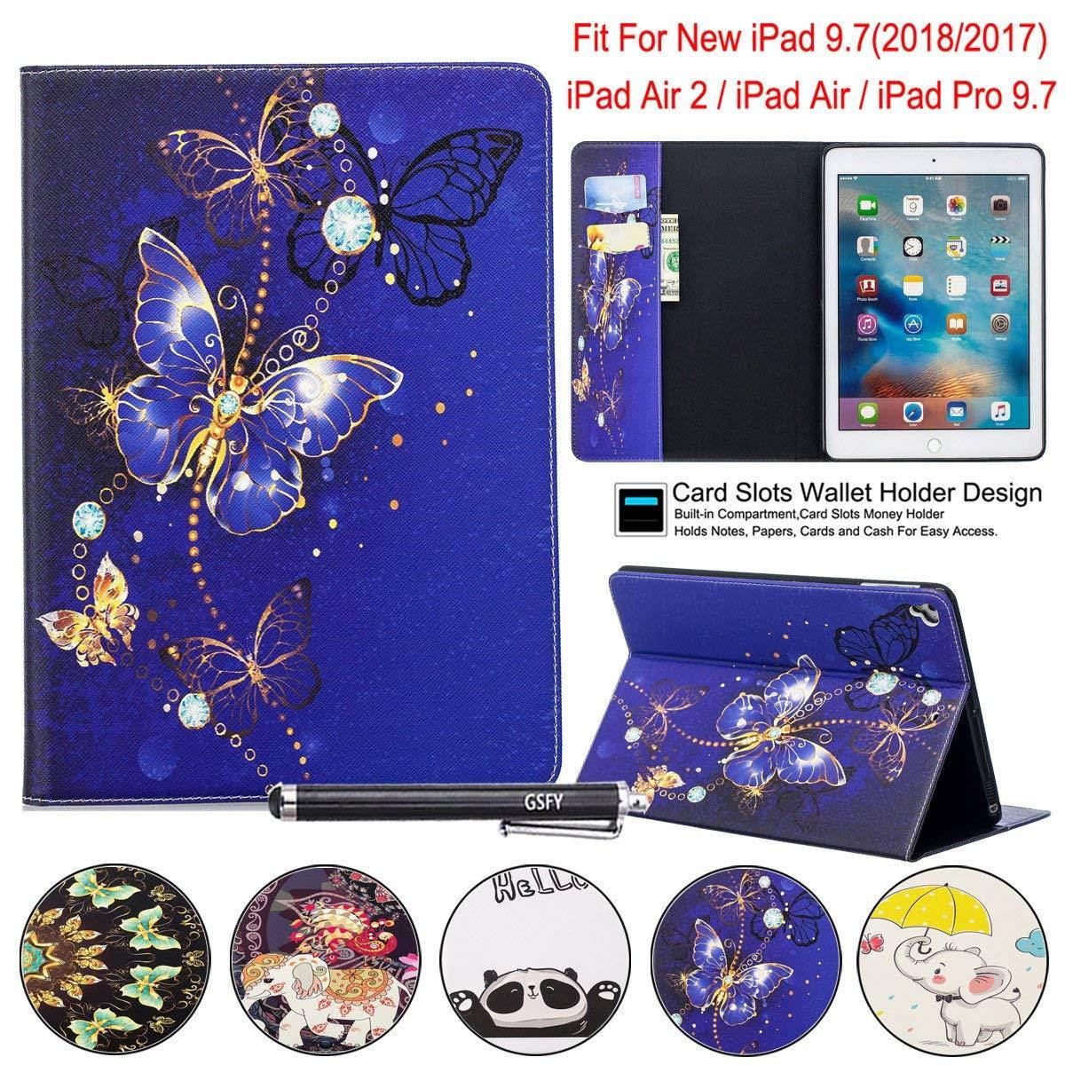 iPad 9.7 2018/2017 Case, Newshine PU Leather Wallet Stand Case for New Apple iPad Education 2018 (A1893 A1954), iPad 9.7 2017 (A1822 A1823), iPad Pro 9.7 2016, iPad Air 2, iPad Air - Cobalt Butterfly