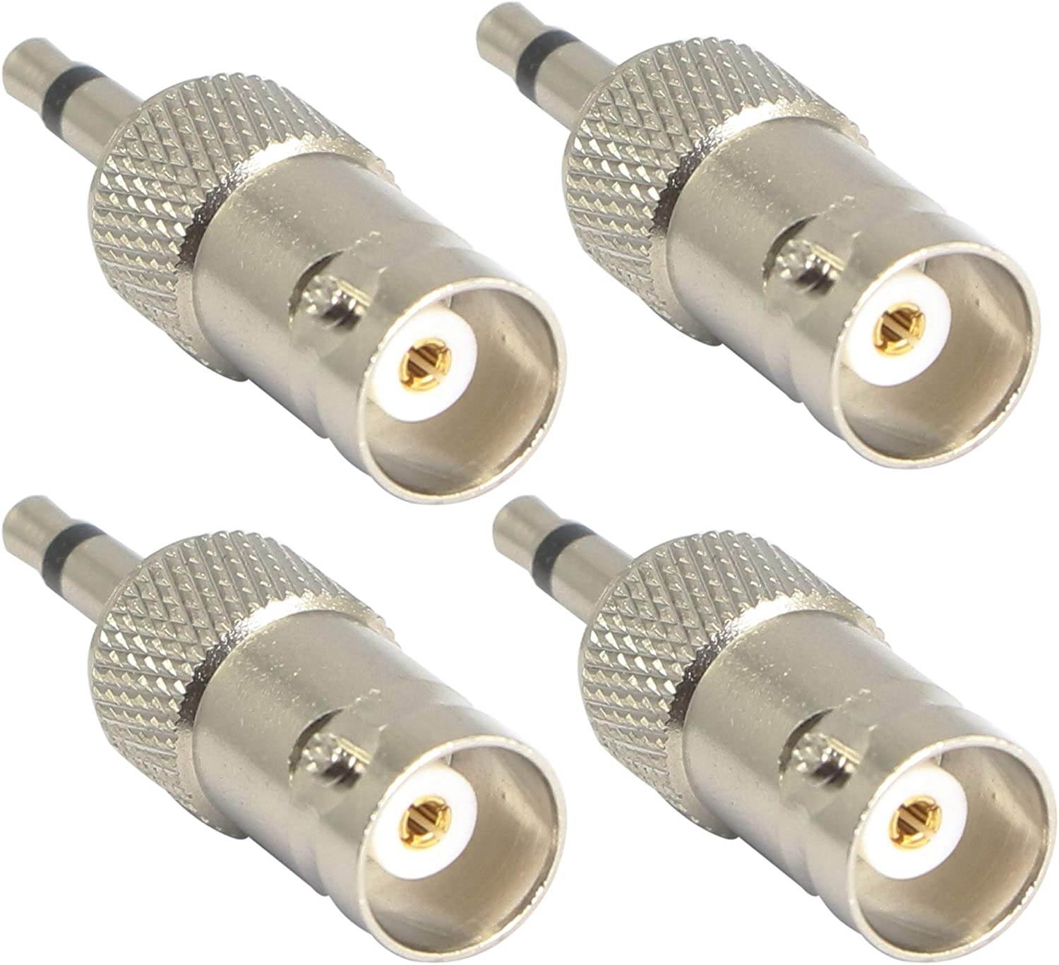 3.5mm Mono to BNC Adapter BNC Female Jack to 1/8 TS Male Plug Nickel-Pated Bidirection Connector for Antenna Radio CCTV DVR Camera and More (4 Pack)