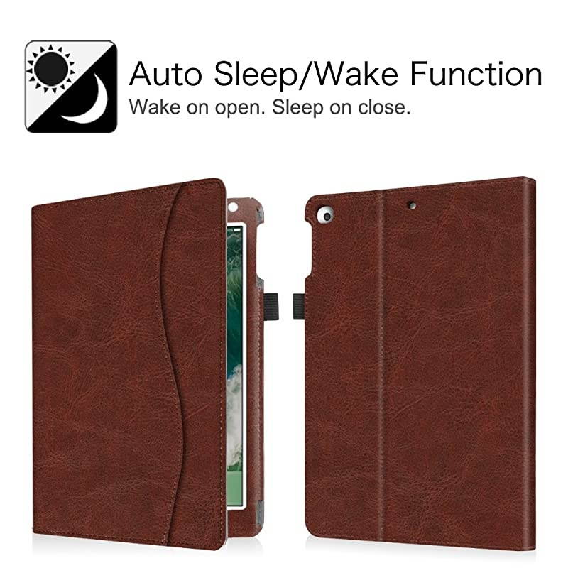 Case for iPad 9.7 2018 2017 / iPad Air 2 / iPad Air 1 - [Corner Protection] Multi-Angle Viewing Folio Cover w/Pocket, Auto Wake/Sleep for iPad 6th / 5th Generation, Vintage Brown