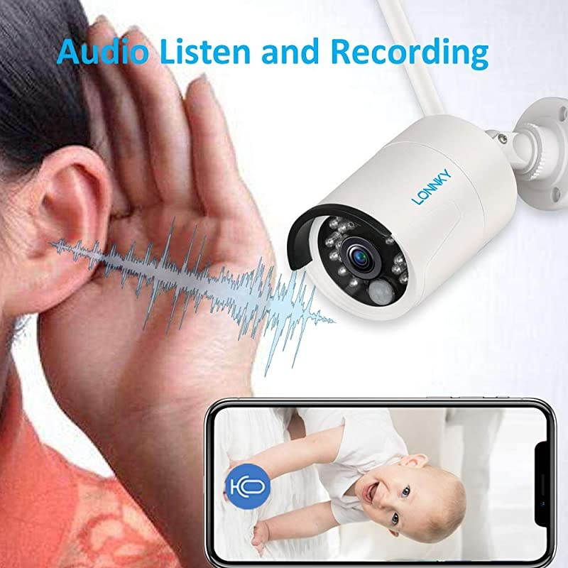 Audio Recording?  1080P Full HD Outdoor Security Camera System Wireless,8CH NVR Kit with 1TB HDD and 6PCS 2.0MP Outdoor Indoor Bullet IP Cameras with PIR Sensor,Auto-Pair,Plug and Play