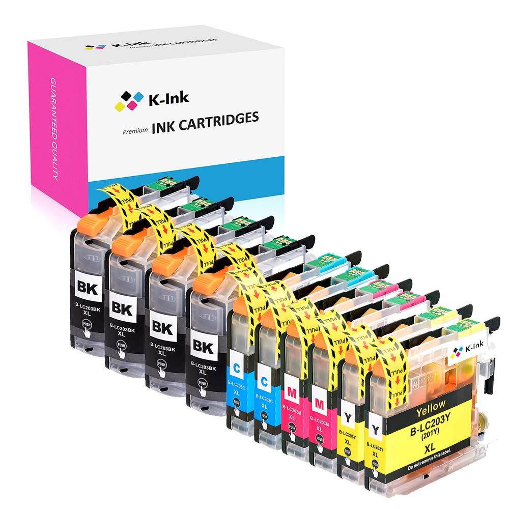 K-Ink Compatible Replacement Cartridges for Brother LC203 LC 203XL 201XL LC201 (10 Pack - 4 Black, 2 Cyan, 2 Magenta, 2 Yellow)