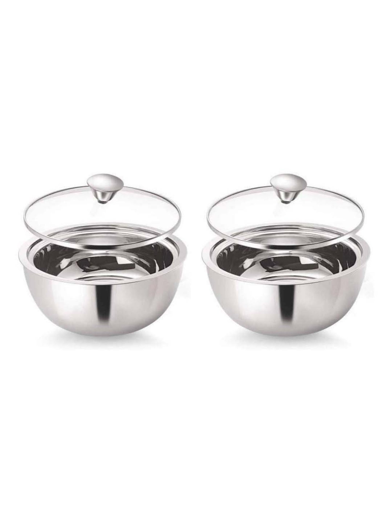 Femora Silver Stainless Steel Serving Bowls (1500 ml) - Set of 2