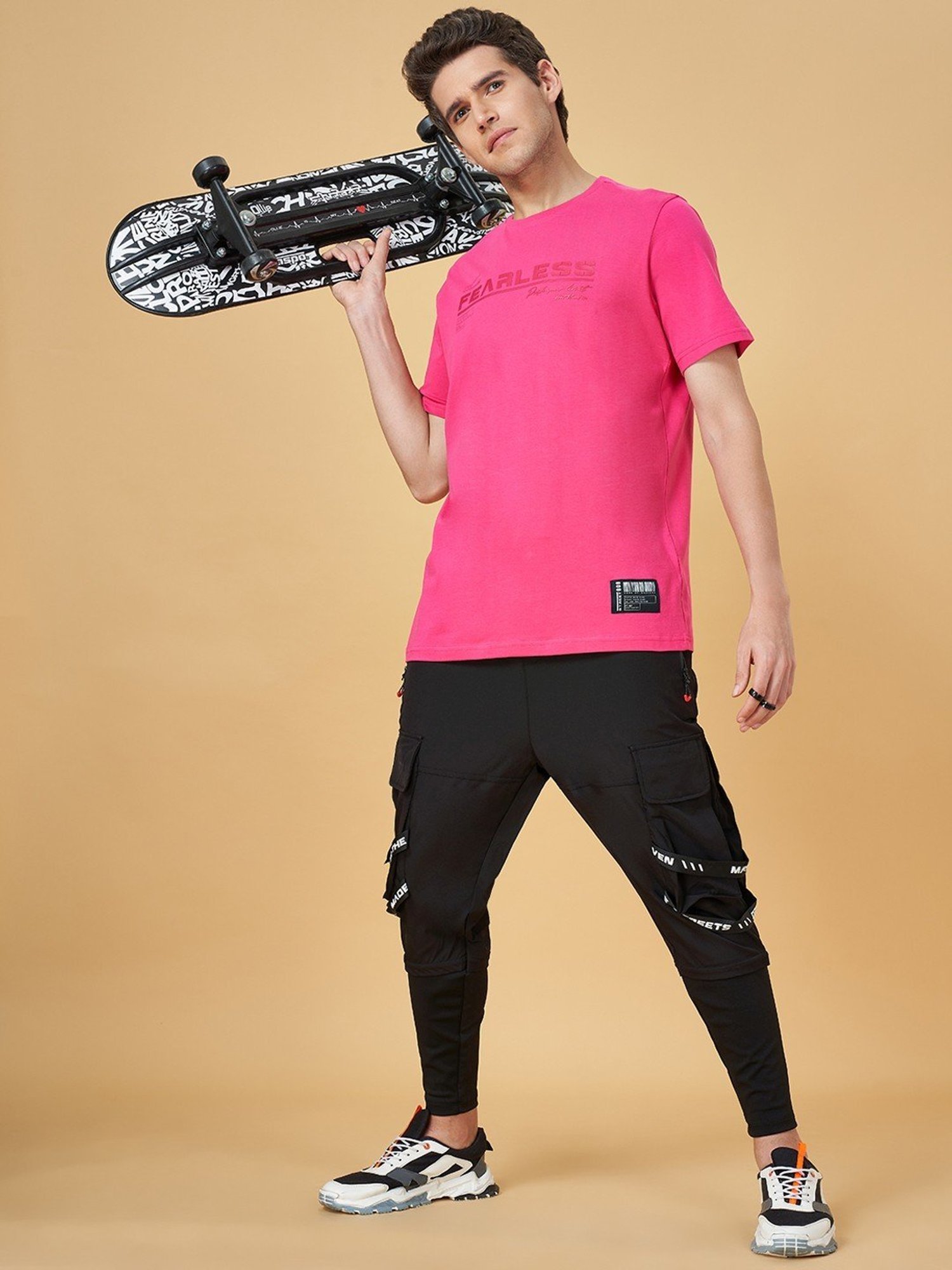 Street 808 By Pantaloons Pink Cotton Regular Fit Printed T-Shirt