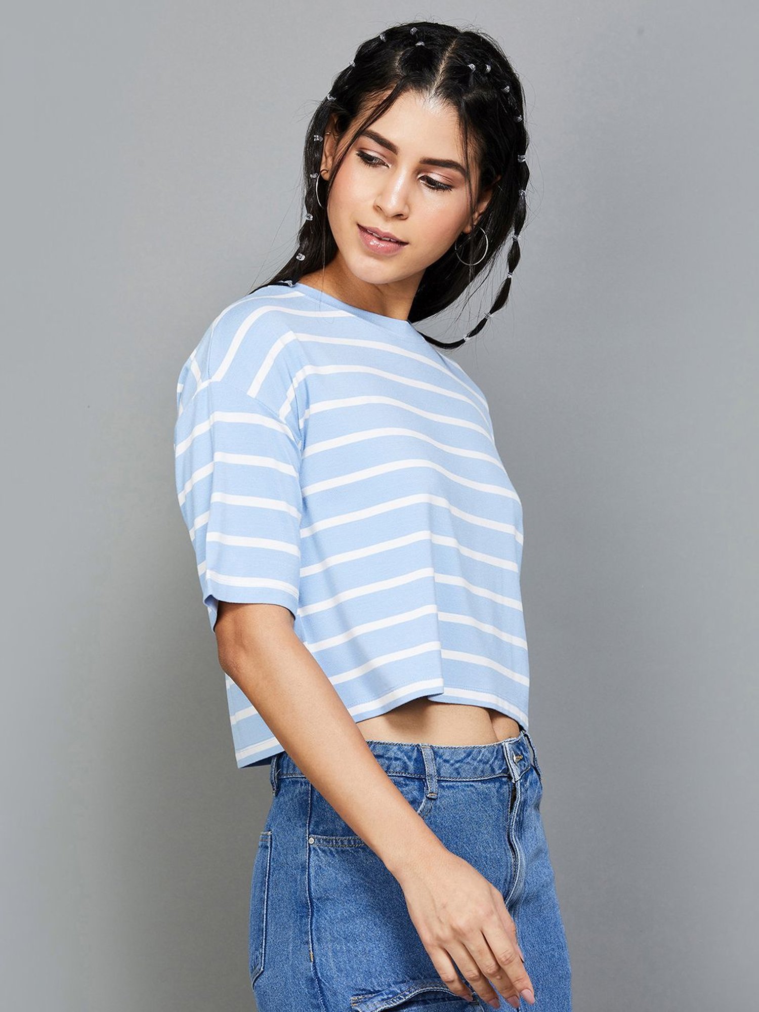 Ginger by Lifestyle Blue Striped Crop Top