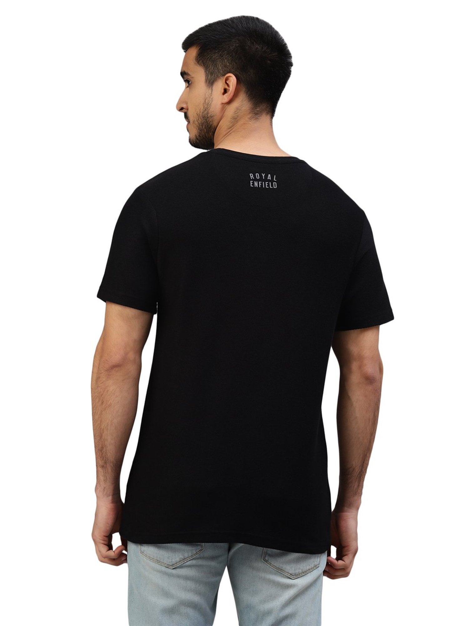 Royal Enfield MLG Classic Black Regular Fit Logo Print Crew T-Shirt