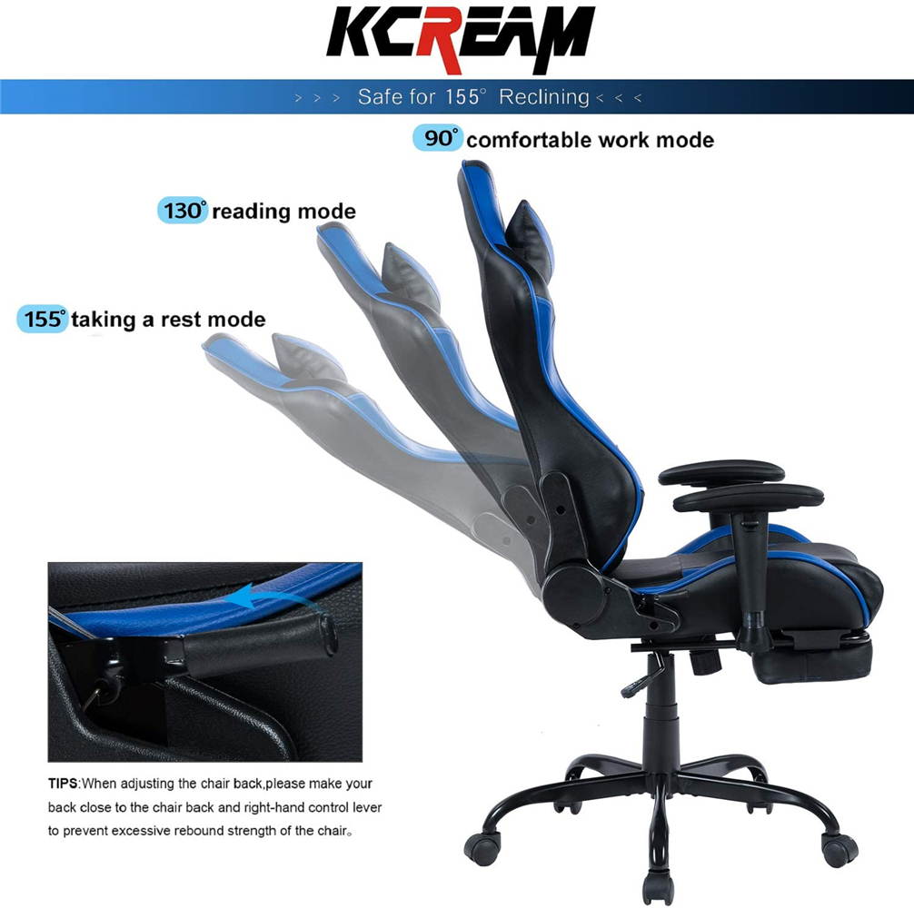 KCREAM PU Leather Swivel Chair Gaming Chair with Footrest Ergonomic Office Chair Headrest Lumbar Support Comfortable Large Size High Back Adjustable Reclining Computer Desk Chair