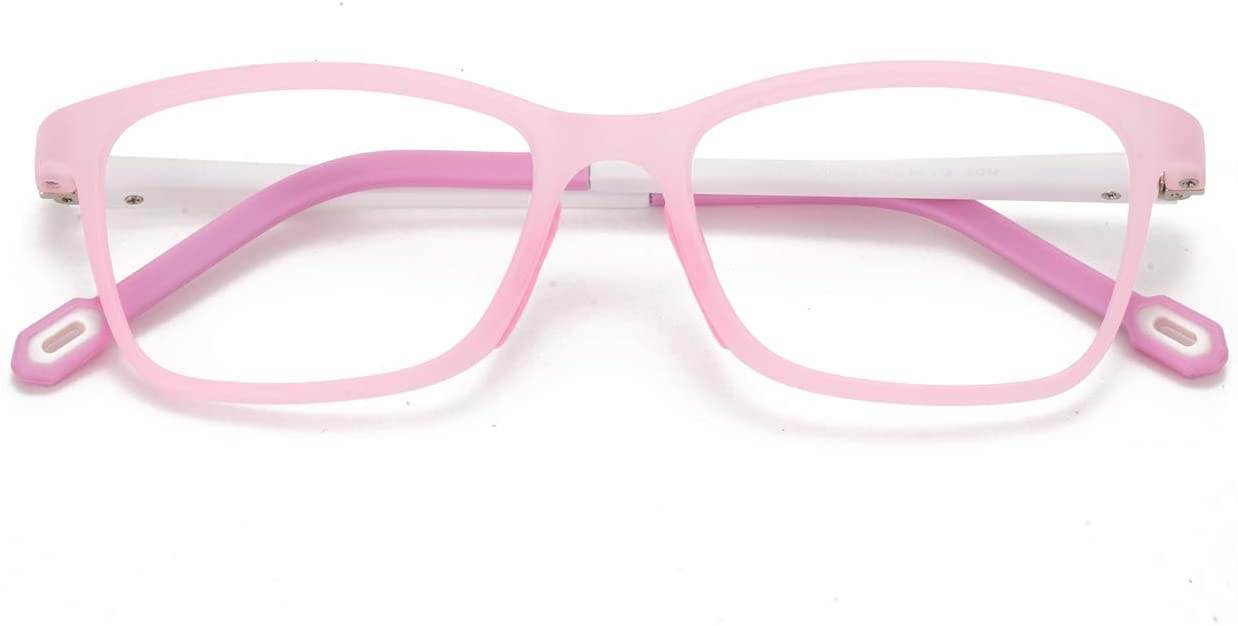 Blue Light Blocking Glasses for Kids Boys Girls TR90 Square Flexible Frame Anti-Blue Light Anti-Eyestrain Anti-Glare Anti UV Age 4-10 Pink