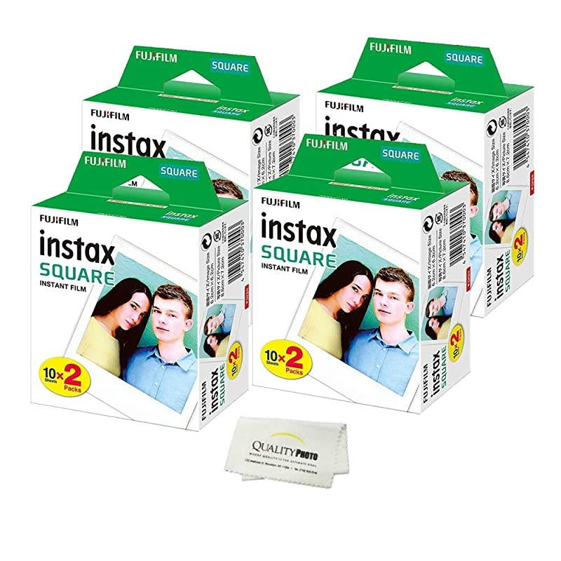 Instax Film Instant Square - 80 Exposures + Quality Photo Microfiber Cloth