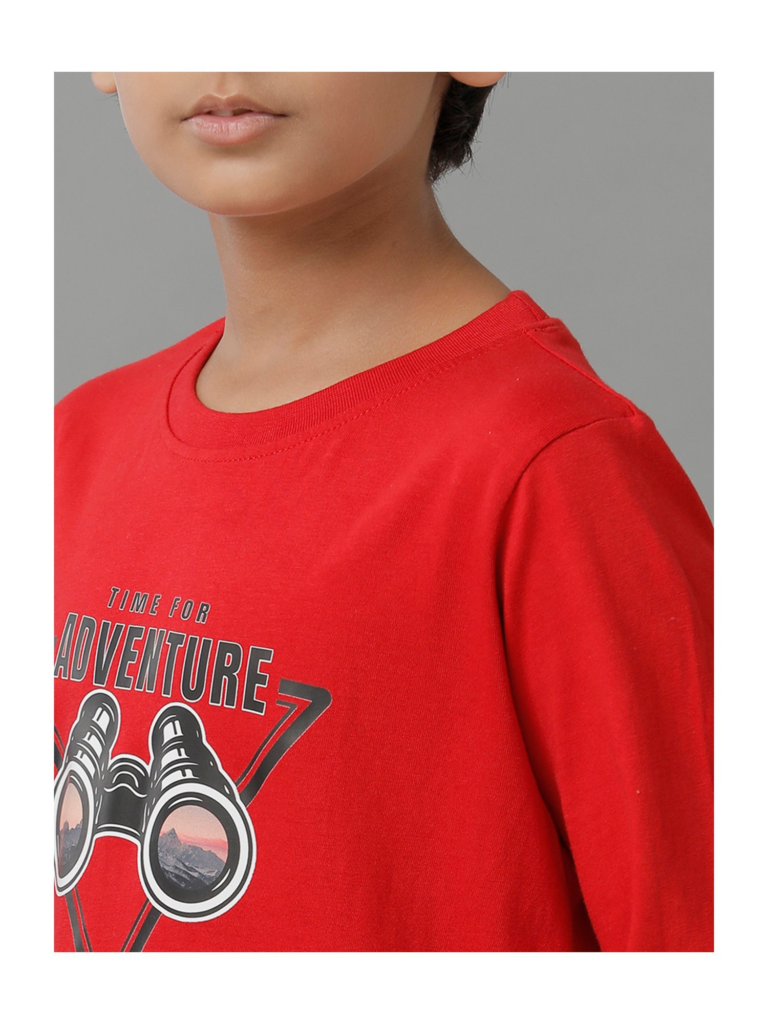 Under Fourteen Only Kids Red Printed Full Sleeves T-Shirt