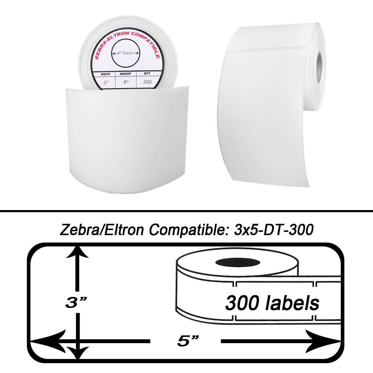 Zebra/Eltron-Compatible 3 x 5 Labels (3" x 5") -- BPA Free! (16 Rolls; 300 Labels per Roll)