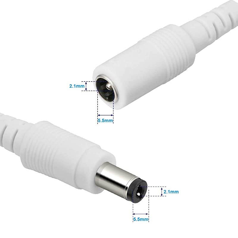 25ft Power Extension Cable 21mm x 55mm 12V DC Plug Power Adapter Cord 20AWG Wire for CCTV Wireless WiFi IP Security Camera DVR LED Car Pack 25 Feet