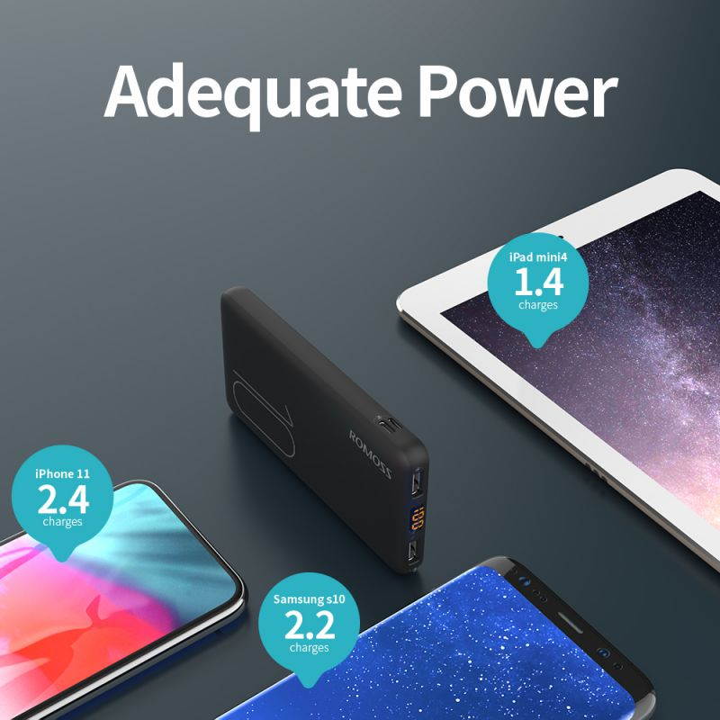 ROMOSS Power Bank 10000mAh (17mm) Ultra Slim Portable Charger with Dual Output Port Powerbank with LED Display Ultra-Compact External Battery for Smartphone, iPhone, Samsung Galaxy, Tablet and More
