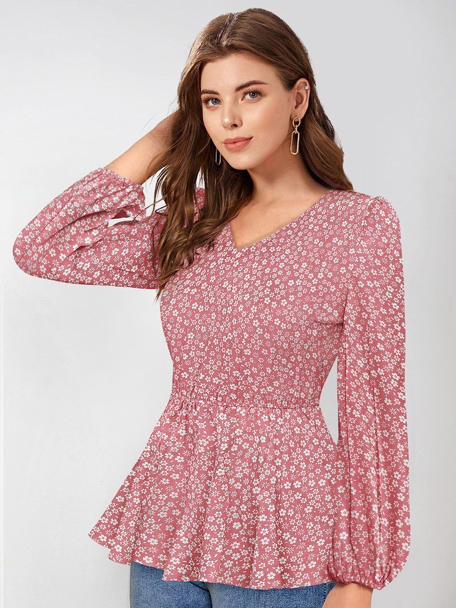 KERI PERRY Peach Floral Print Top