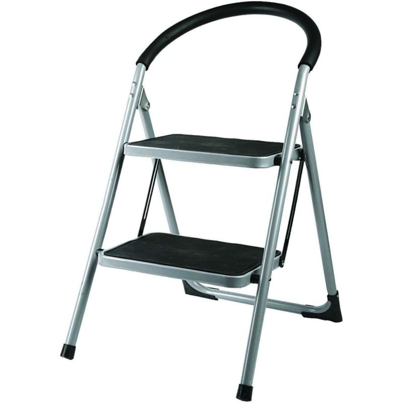 Home Basics Deluxe 2 Step Steel Ladder with Comfort Grip Handle and Non-Marring Feet