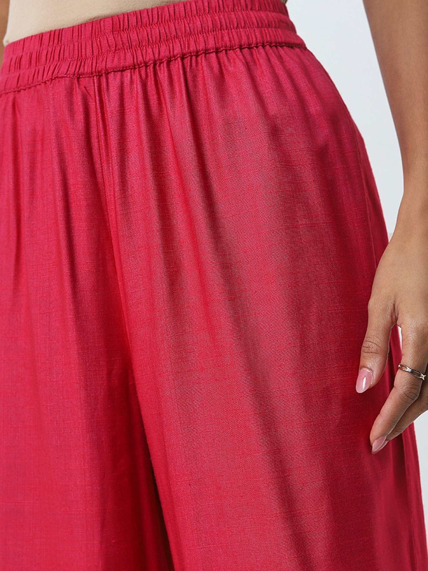 Zuba by Westside Magenta Solid High-Rise Palazzos