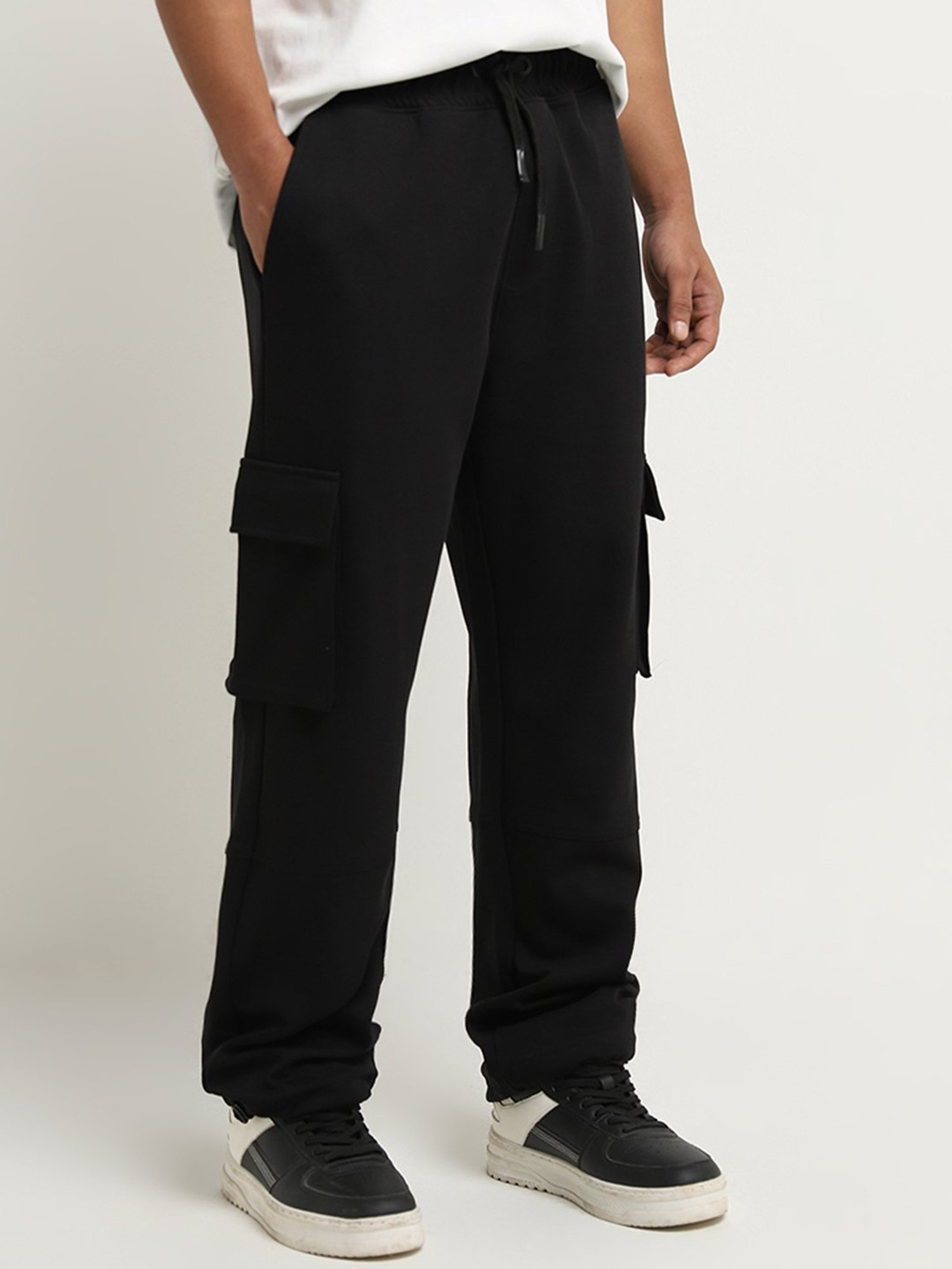 Studiofit by Westside Black Cargo-Style Mid-Rise Relaxed-Fit Pants