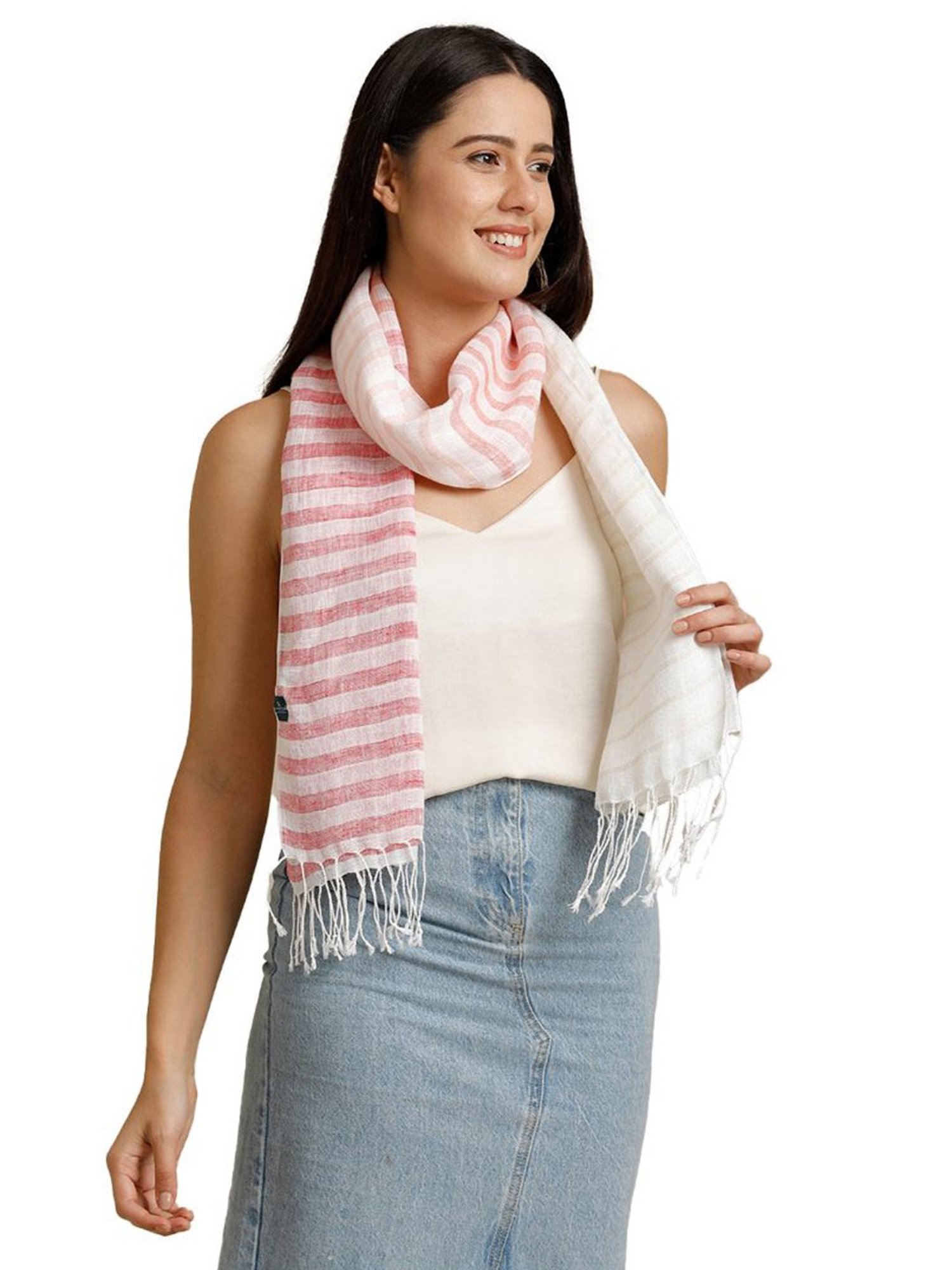 Linen Club Red Striped Pure Linen Stole