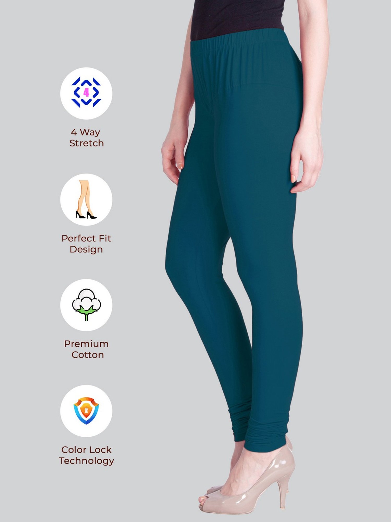 Lyra Teal Green Cotton Full Length Leggings