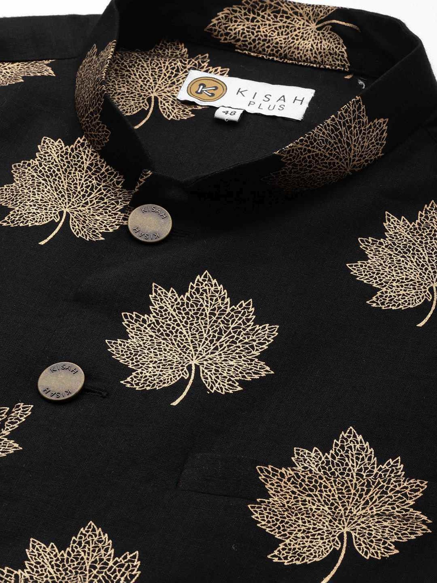 KISAH PLUS Black Regular Fit Printed Kurta Set With Jacket