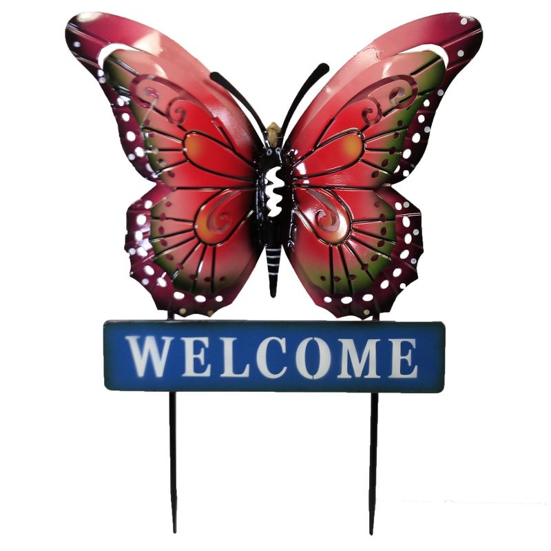 Home & Garden 24.0" Welcome Butterfly Stake Yard Decor Direct Designs International  -  Decorative Garden Stakes