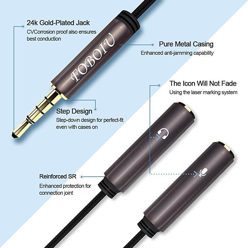 2 Pack Headphone Splitter Adapter  Headset Splitter Separate Headphones and Mic Jack 35mm Splitter for PS4 Xbox One Laptops PC Gaming Headset Tablet Smartphone