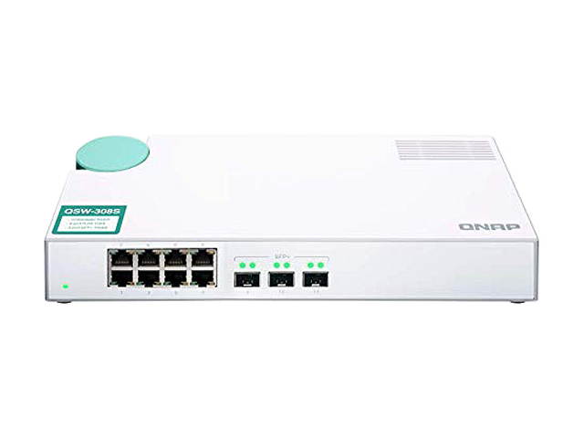 Qnap QSW-308S-US Cost-effective Entry-level 10 GbE Switch with 10G SFP+ Fiber and Gigabit Ethernet