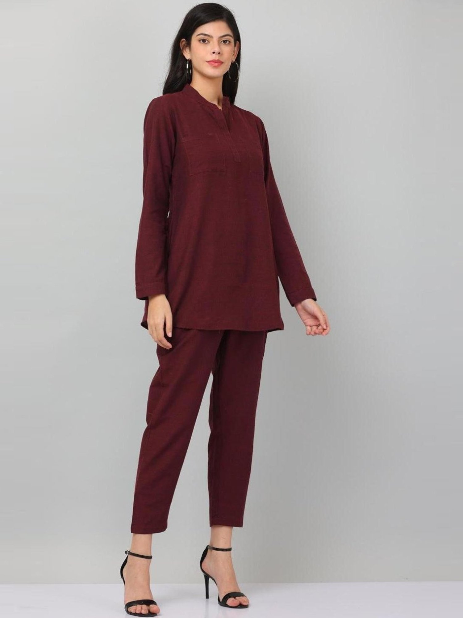 Kaanchie Nanggia Maroon Causal Wear Shirt and Pant Set