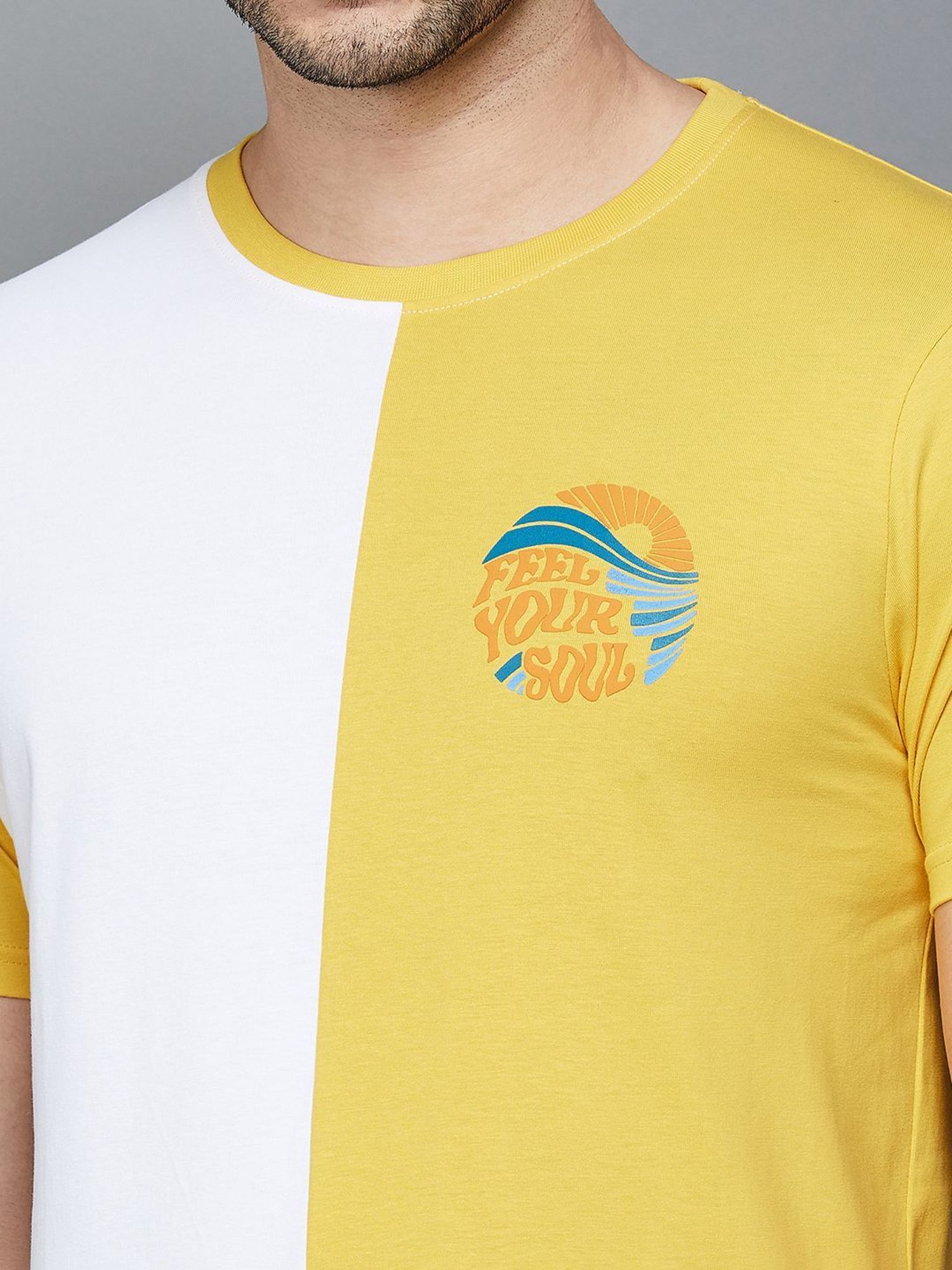 BOSSINI White Cotton Regular Fit Colour Block T-Shirt