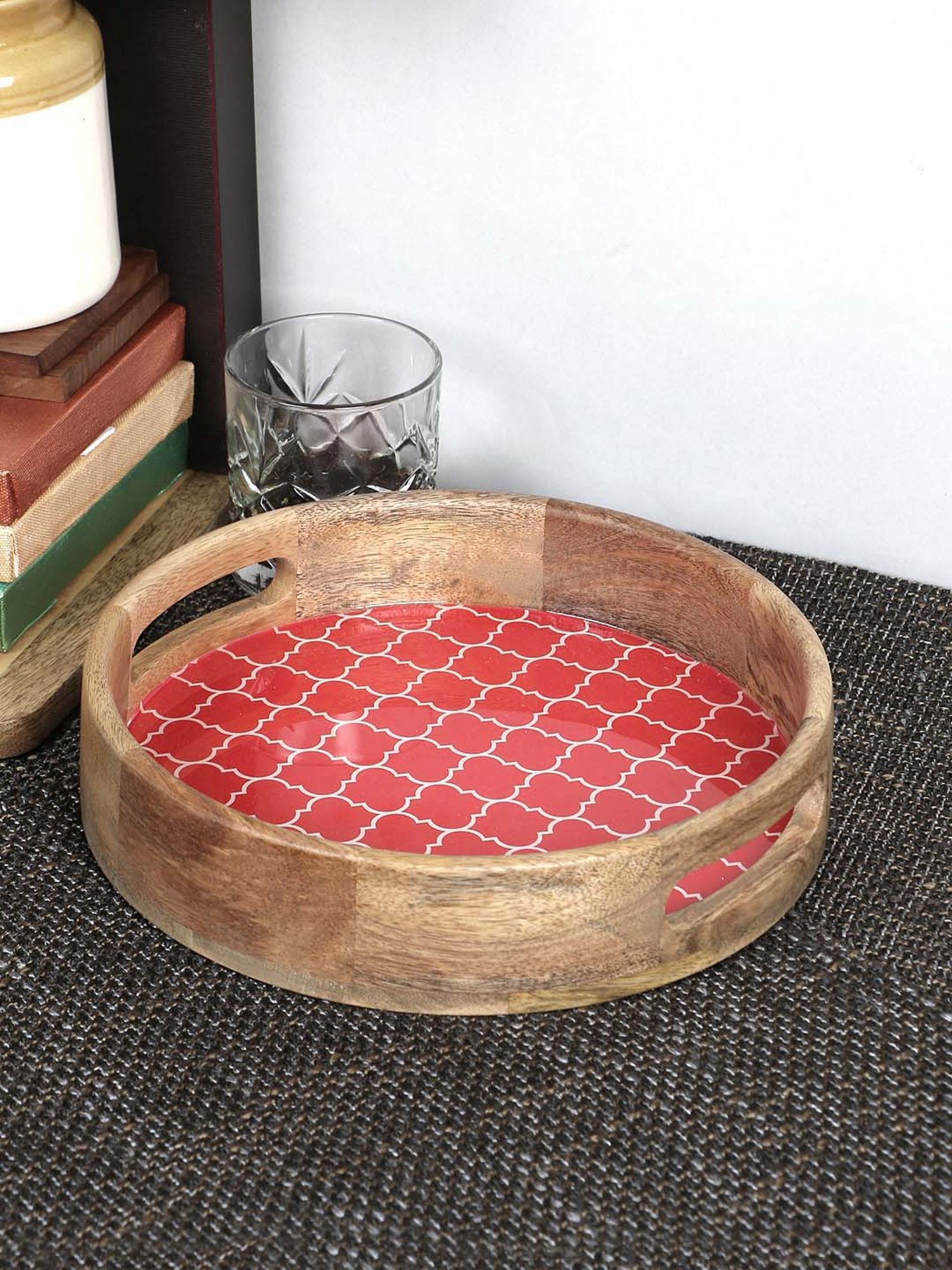 VarEesha Moroccan Mango Wood 10 Inch Circular Tray - Set of 1