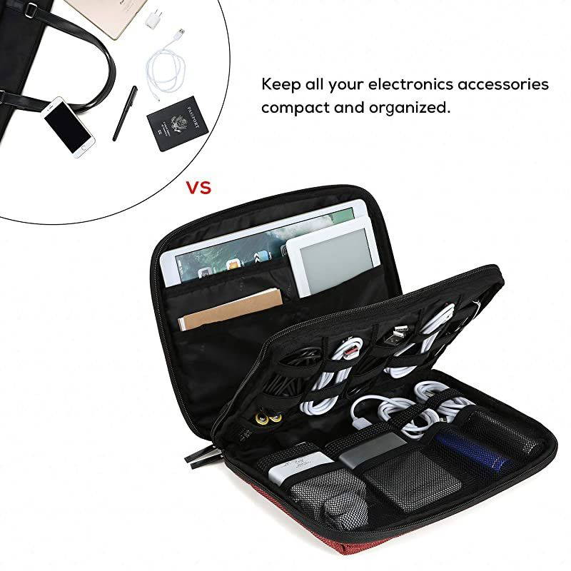 2-Layer Travel Electronic Cable Organizer Cases for Cables, Chargers, USB Drive, Red