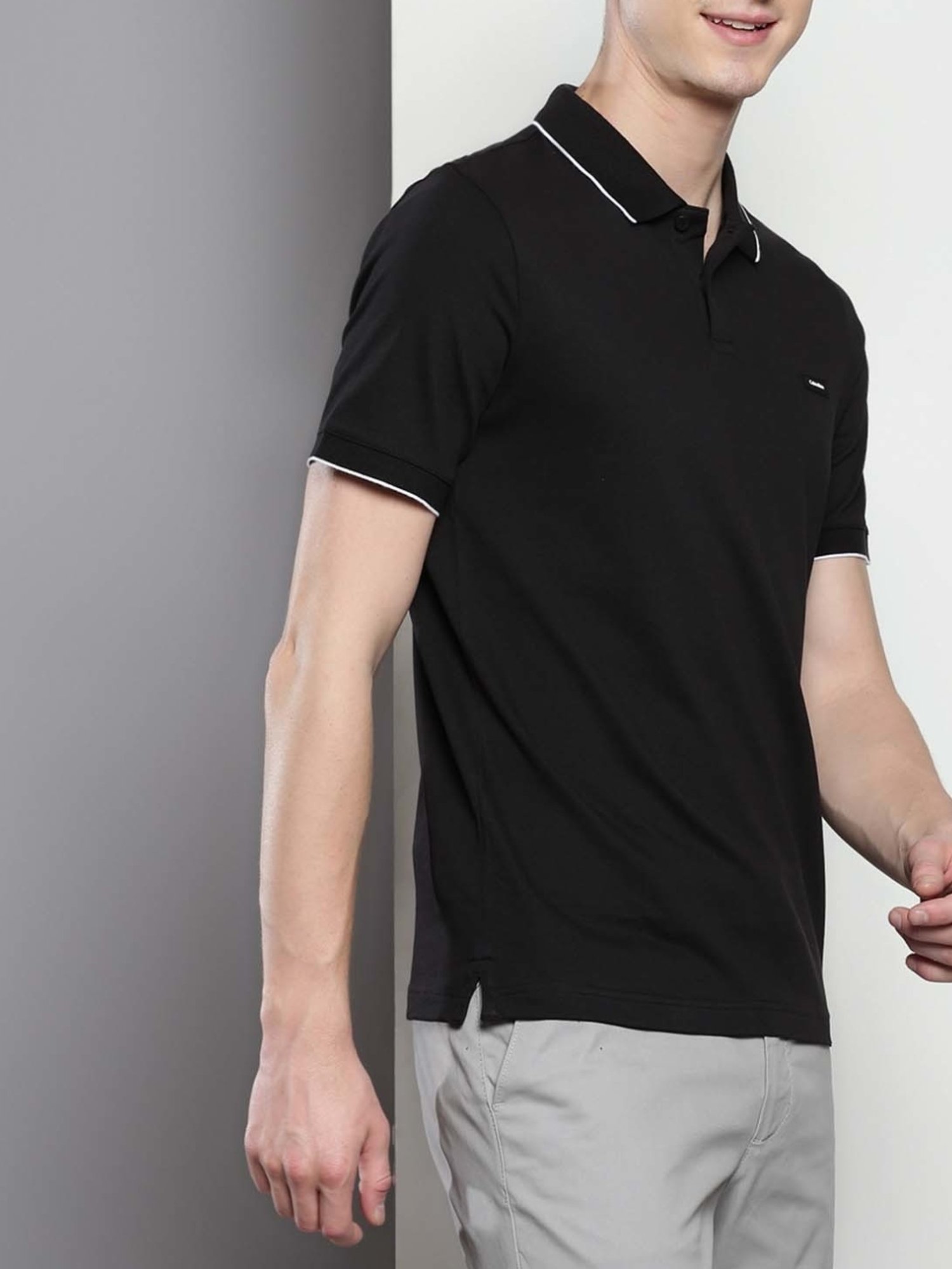 Calvin Klein Black Cotton Slim Fit Polo T-Shirt