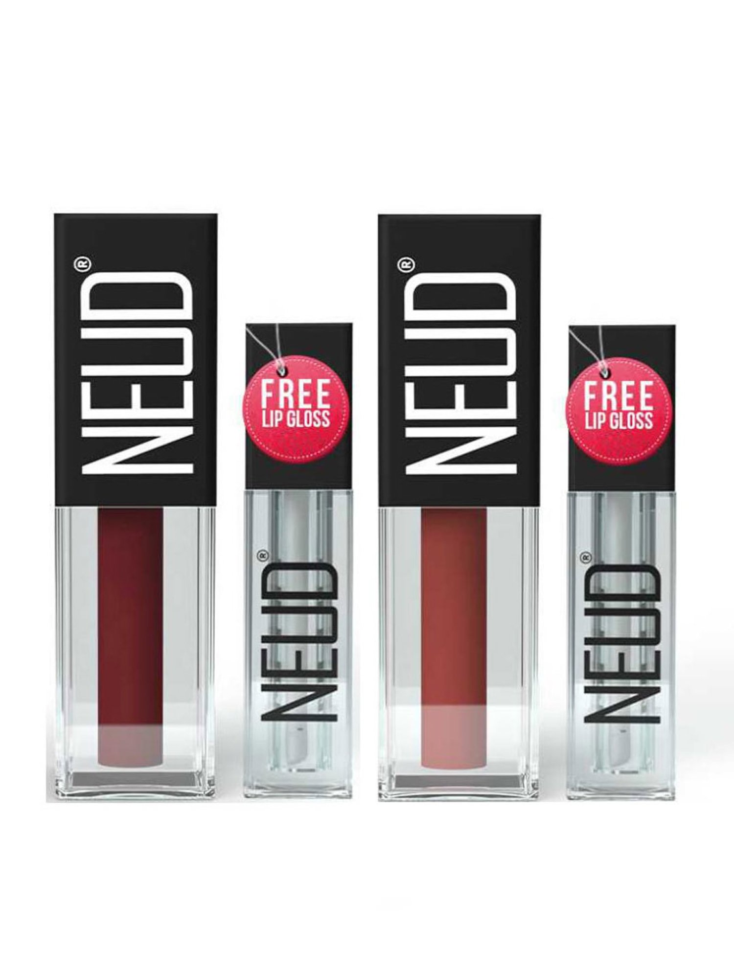 Neud Matte Liquid Lipstick Combo Jolly Coral & Mocha Brownie with Two Lip Gloss Free