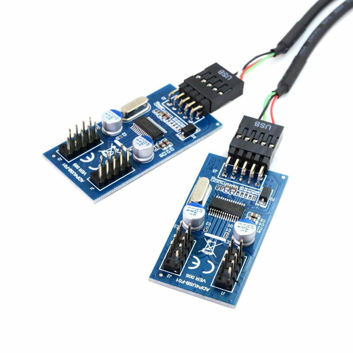 Motherboard USB 2.0  9Pin Internal Header Male to 4x 9Pin Header Male HUB 1-to-4 Splitter Converter PCB Board Adapter with 30cm Extension Cable